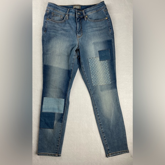 Martha Stewart High Rise Patchwork Straight Leg Jeans Tag Size 6P /26X25 - Picture 1 of 12